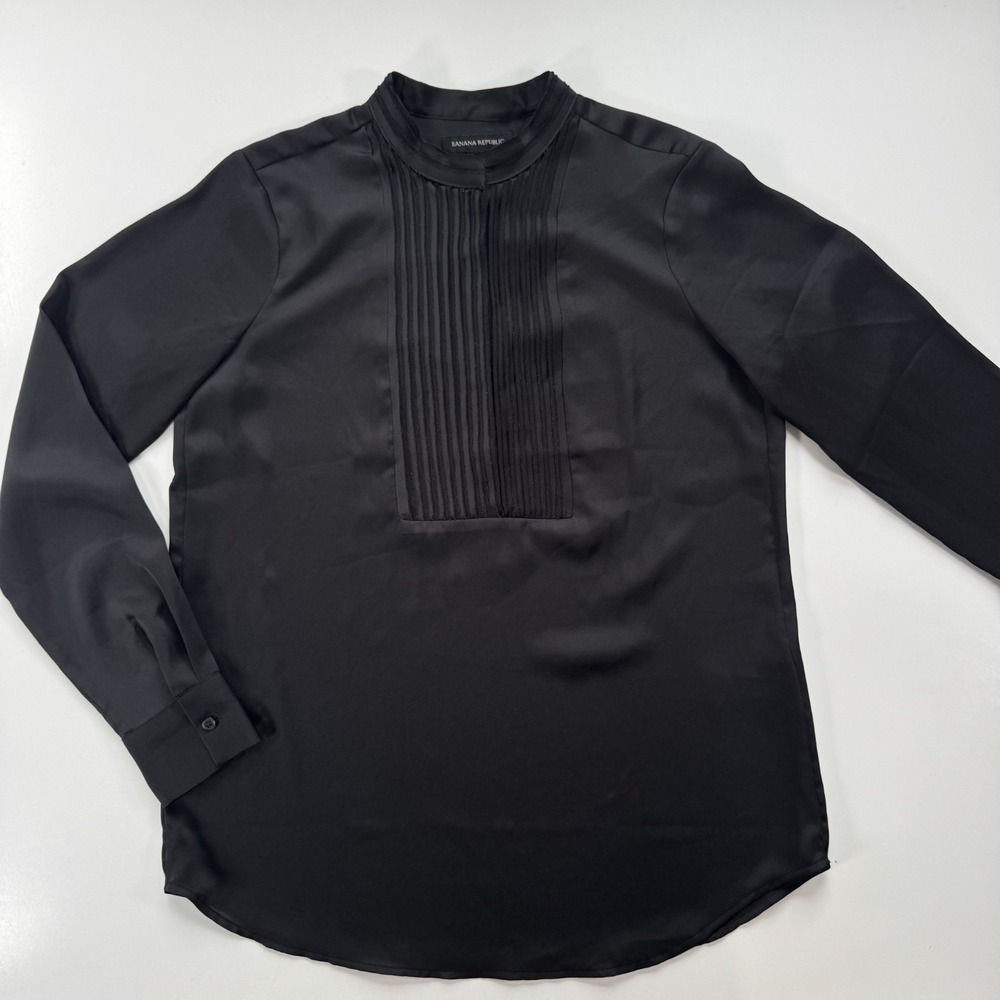 BANANA REPUBLIC Tuxedo Long Sleeve Blouse Top Womens X-Small Black Dress Shirt‎